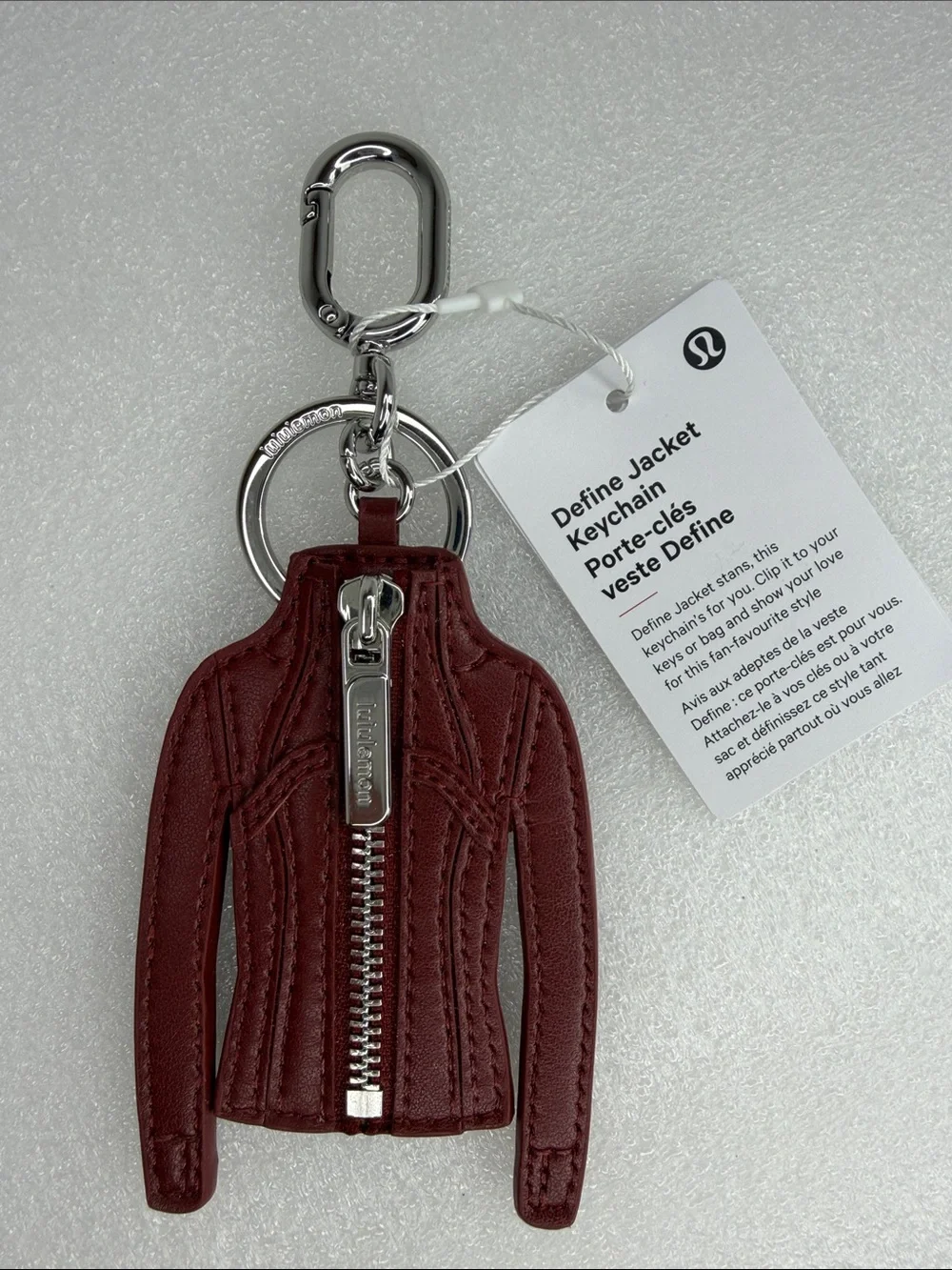 🆕 LULULEMON Define Jacket Keychain Cranberry Charm/Silver NWT